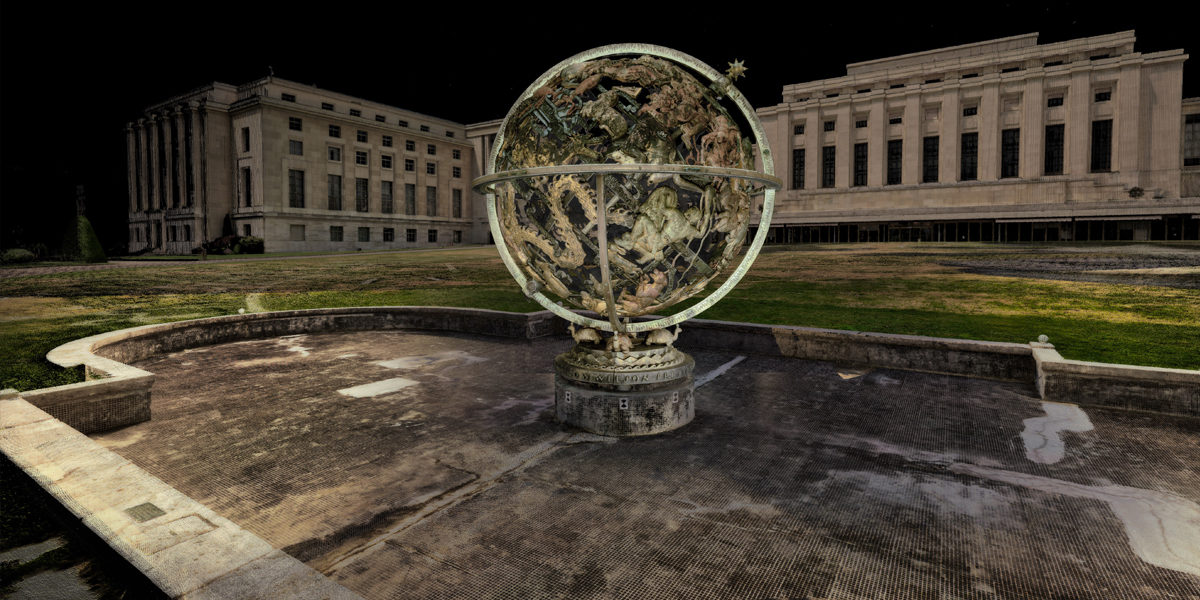 Rilievo Laser Scanner e Fotogrammetrico della Sfera Celeste, Wilson Woodrow Memorial. Palazzo delle Nazioni Unite, Ginevra.